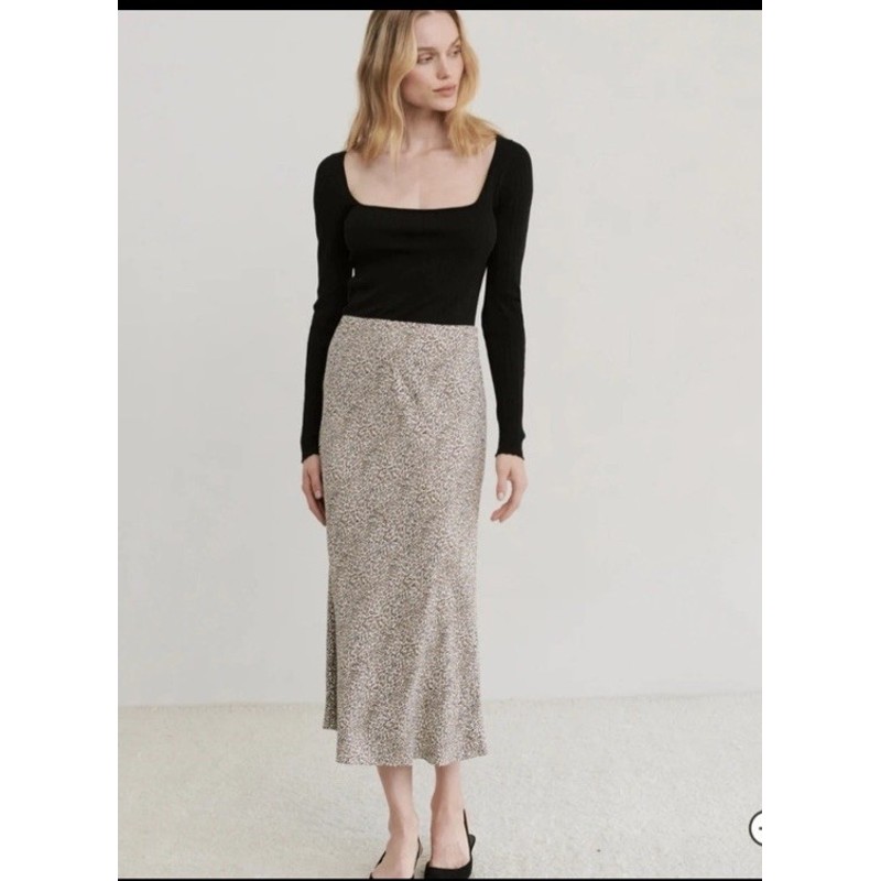 Jenni Kayne Leopard Print Slip Skirt Xl Brown Cream Bias Cut Stretch Waist
